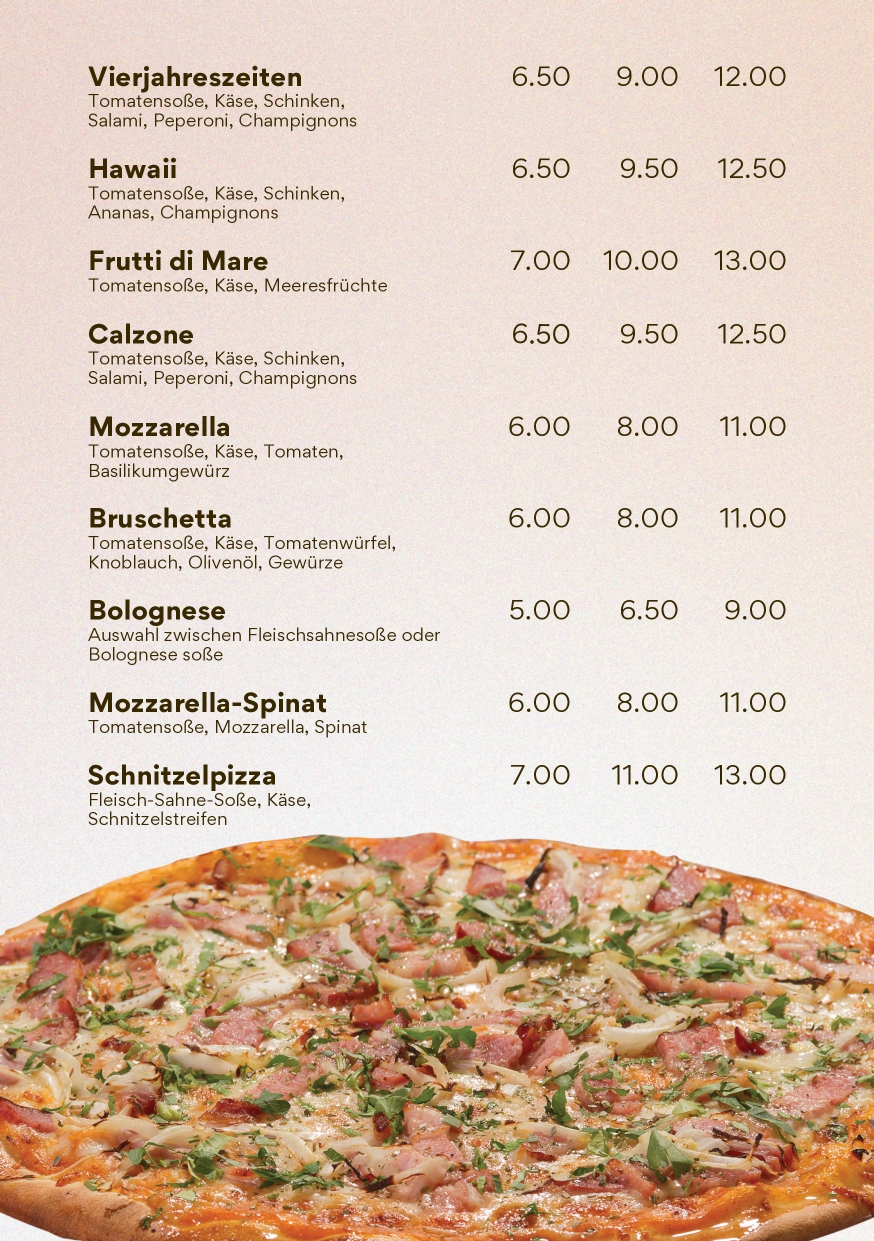Speisekarte 5 Pizza Lieferservice Beckla Kemmern